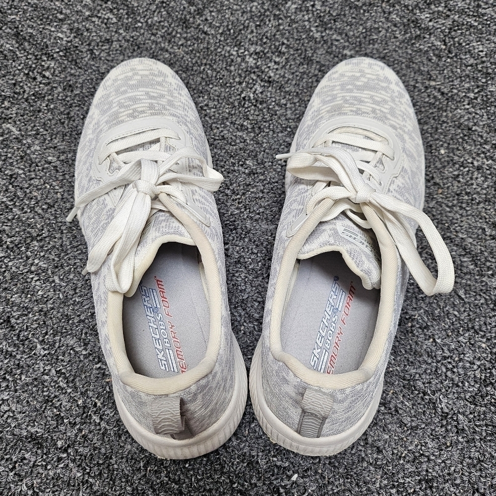 Skechers Bobs Memory Foam Air Cooled Grey & White Low Profile Sneakers Sz 8.5 - Picture 7 of 9